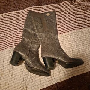 UGG Women's Tall Embossed Leather Heeled Boots - Brown